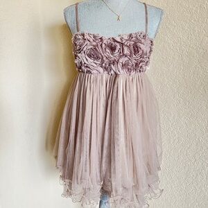 Appliqué Tulle Party Dress - Mauve Pink